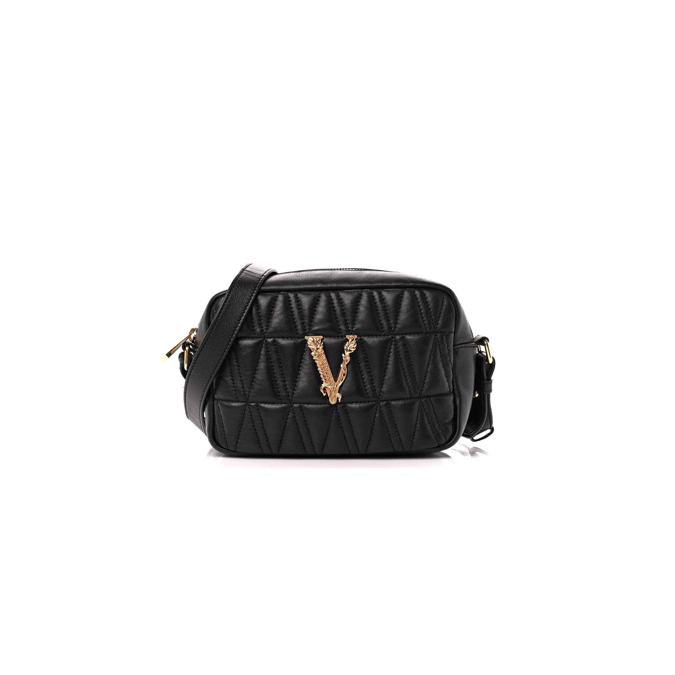 VERSACE NAPPA QUILTED VIRTUS SHOULDER BAG BLACK  (20*13*6cm)