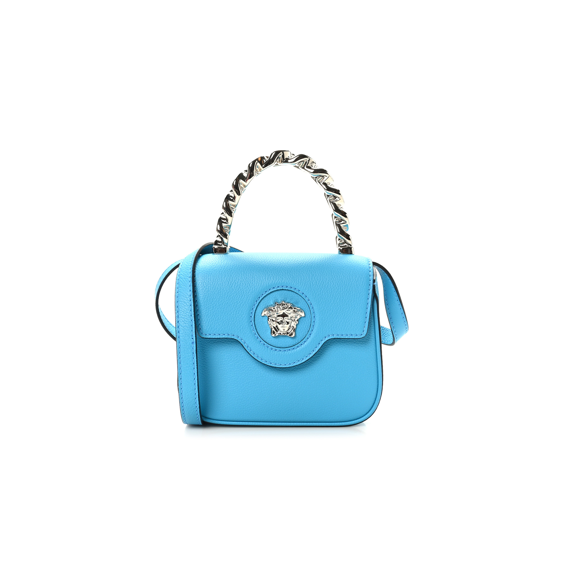 VERSACE GRAINED CALFSKIN MINI LA MEDUSA BAG TURQUOISE  (16x14x6cm)