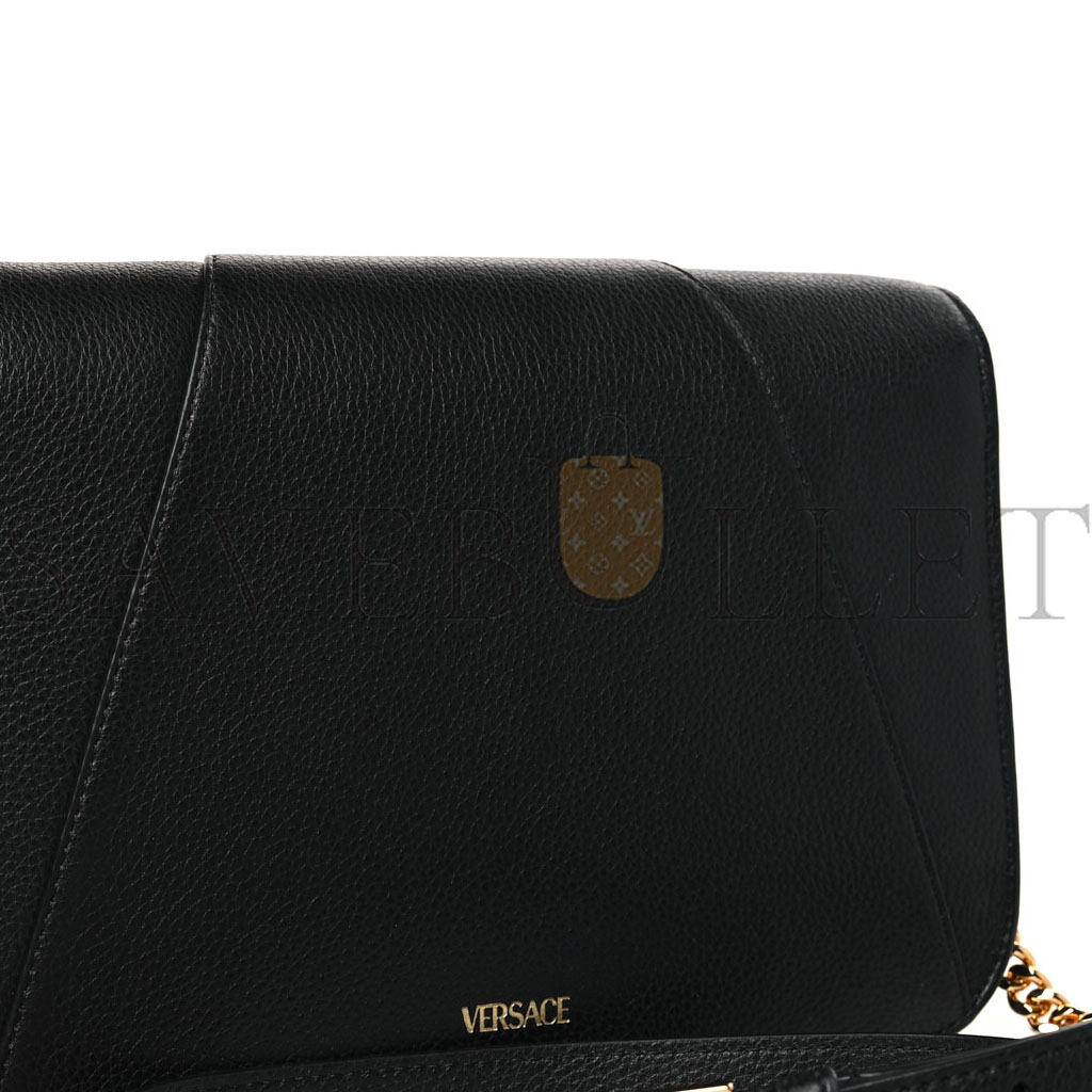 VERSACE GRAINY CALFSKIN VIRTUS CHAIN CROSSBODY BLACK (18*11*4cm)