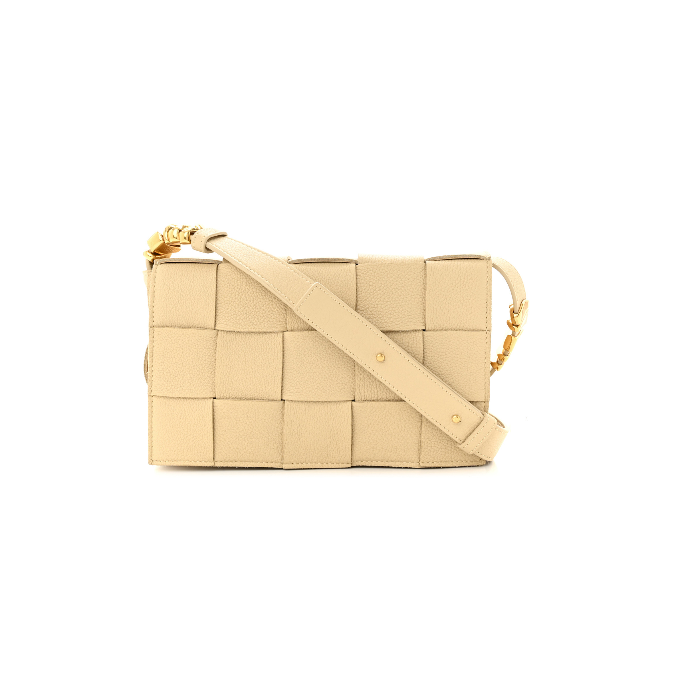 BOTTEGA VENETA GRAINED CALFSKIN MAXI INTRECCIATO CASSETTE CROSSBODY BAG PORRIDGE (23*15*5.5cm)