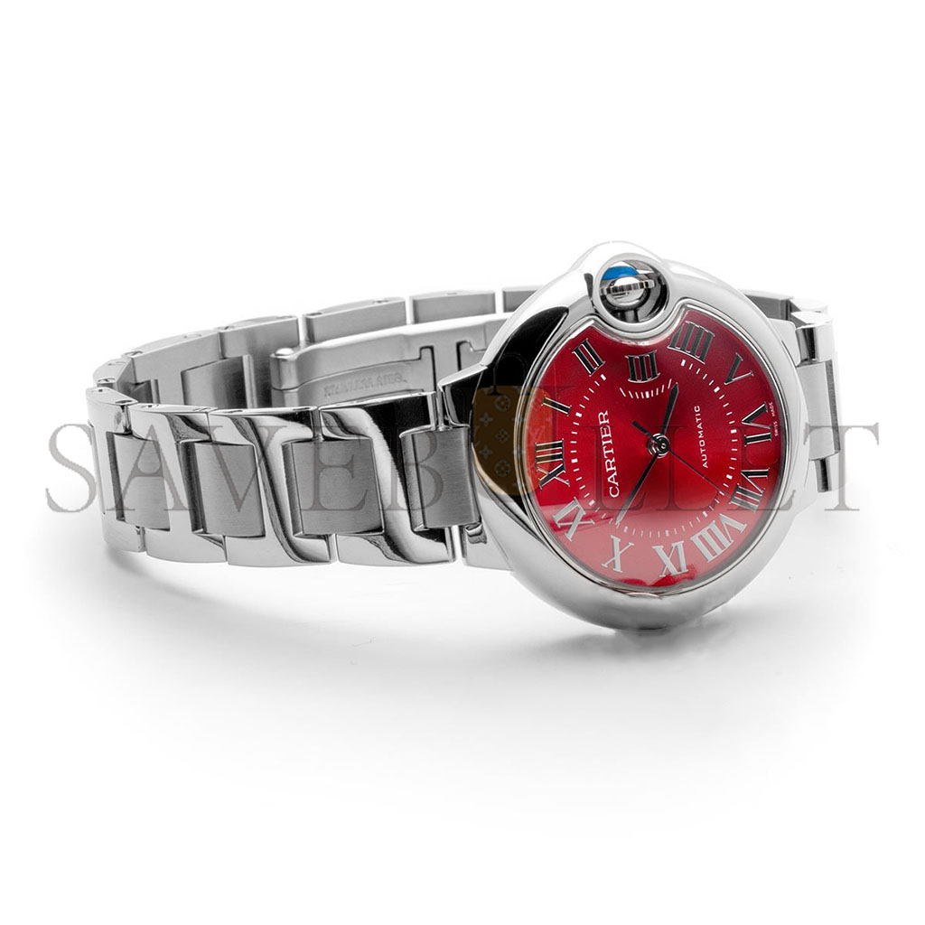 CARTIER BALLON BLEU DE CARTIER 33MM QUARTZ RED DIAL ON STEEL W6920100