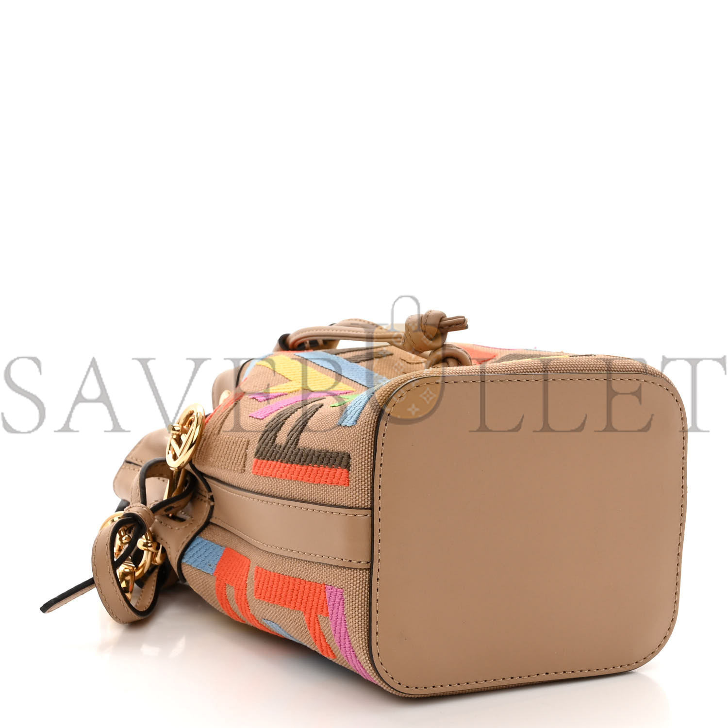 FENDI CANVAS VITELLO KING F IS FENDI FF MULTICOLOR EMBROIDERED MINI MON TRESOR BUCKET BAG MULTICOLOR CUOIO (18*12*10cm)