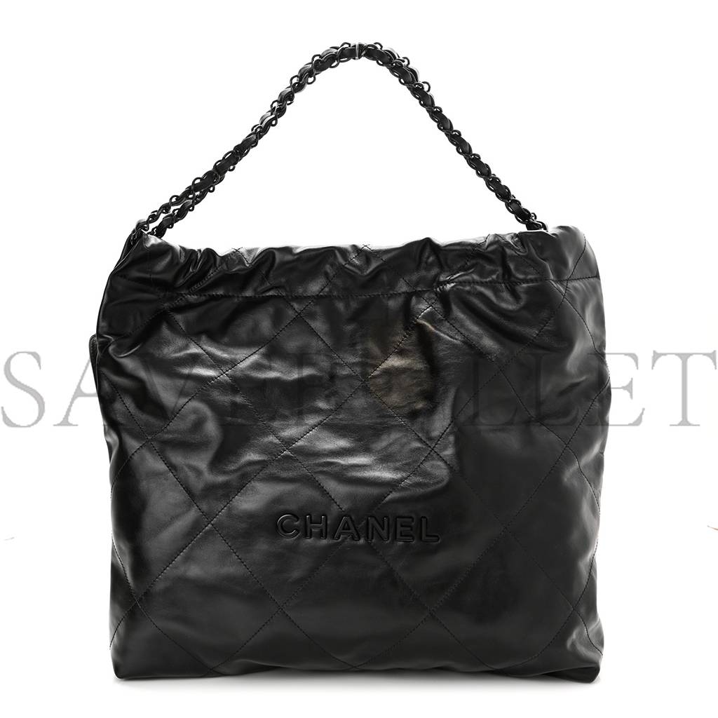 CHANEL SHINY CALFSKIN QUILTED CHANEL 22 SO BLACK BLACK HARDWARE (37*35*7cm)