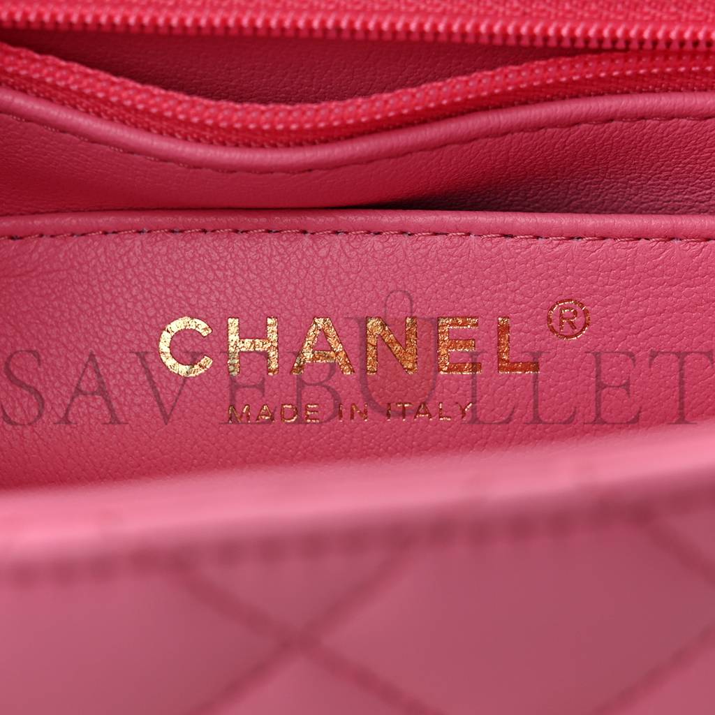 CHANEL LAMBSKIN QUILTED MINI TOP HANDLE RECTANGULAR FLAP PINK ROSE GOLD HARDWARE  (20*12*6cm)