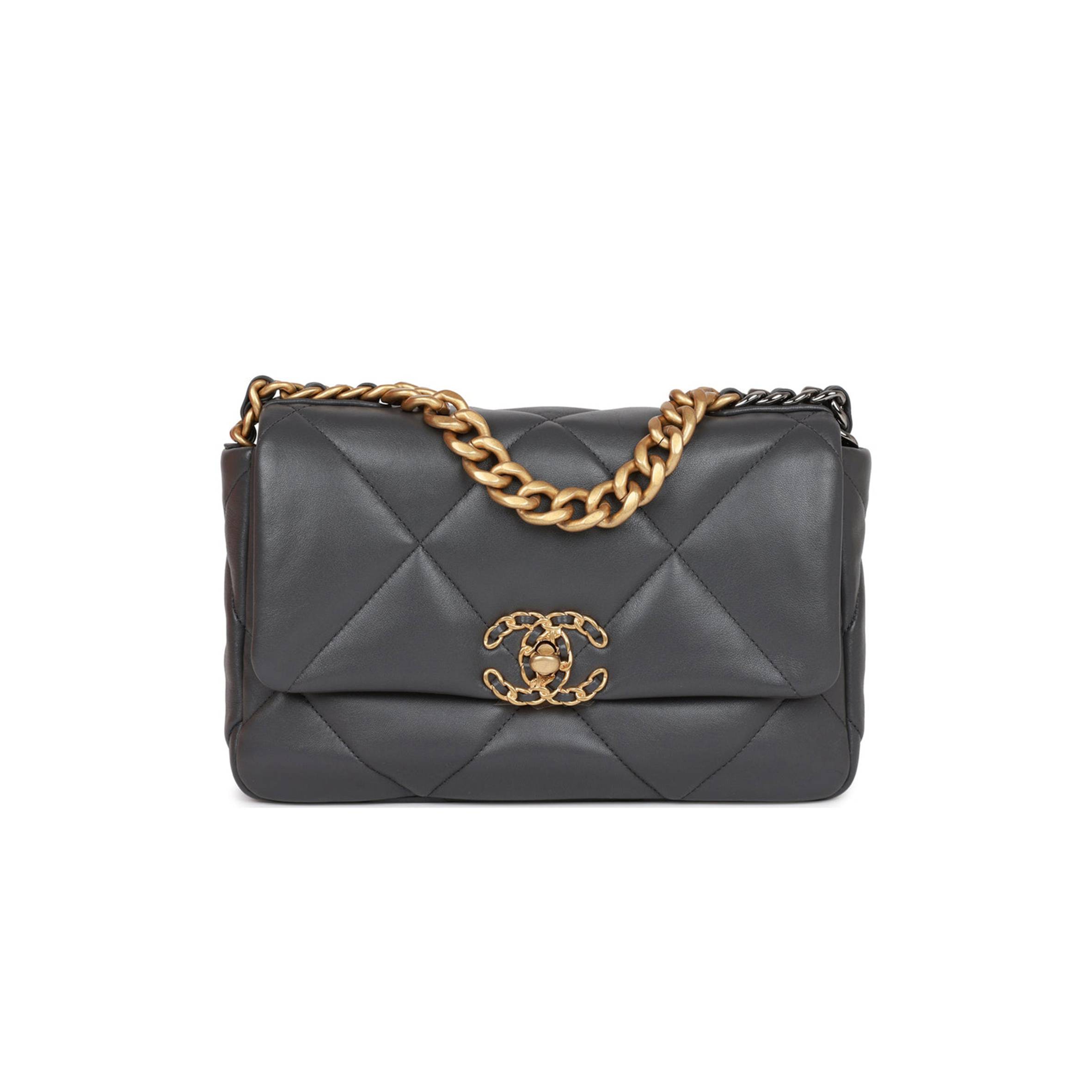 CHANEL MEDIUM 19 FLAP BAG GREY CALFSKIN MIXED HARDWARE (25*16*9cm)