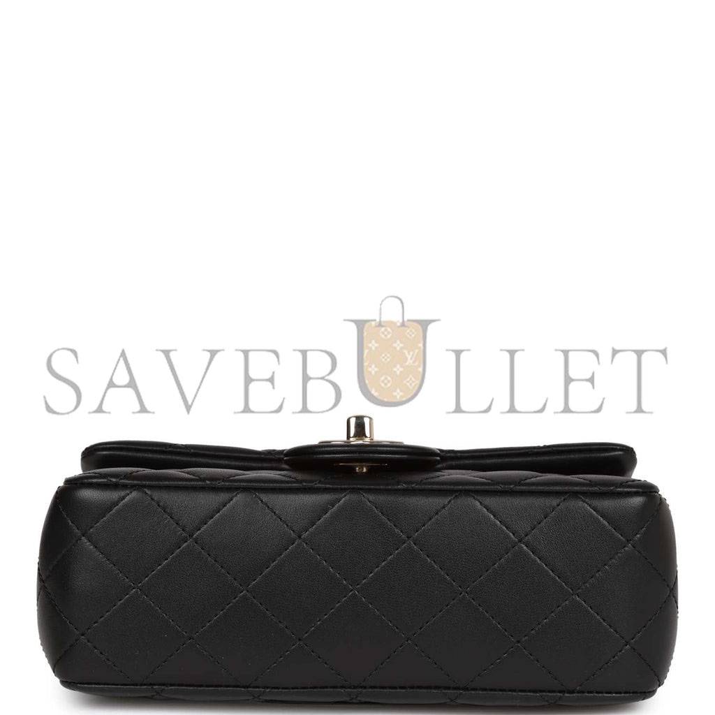 CHANEL PEARL CRUSH MINI RECTANGULAR FLAP BAG BLACK LAMBSKIN LIGHT GOLD HARDWARE (20*13*6cm)