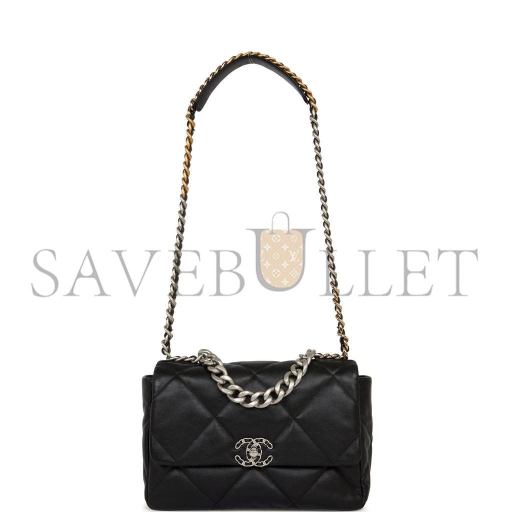 CHANEL LARGE 19 FLAP BAG BLACK LAMBSKIN MIXED HARDWARE (30*20*9cm)