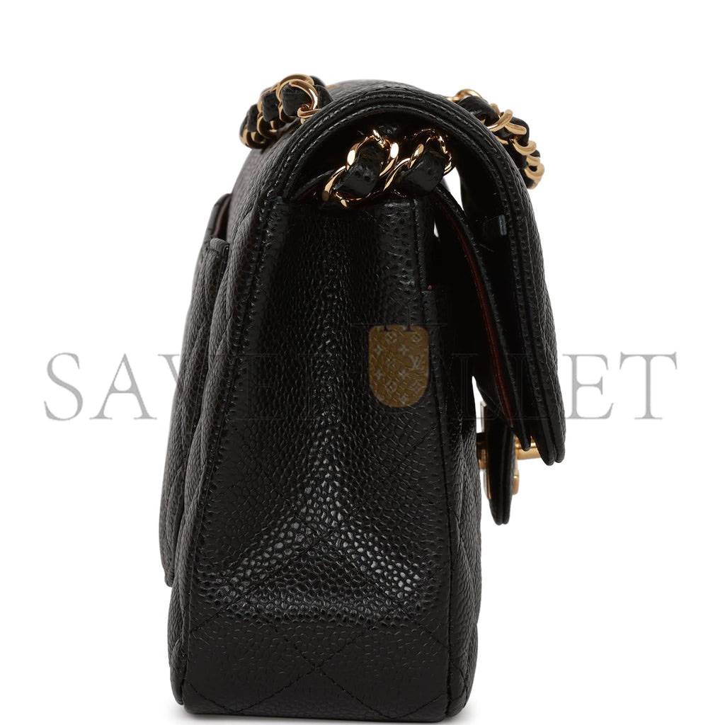 CHANEL SMALL CLASSIC DOUBLE FLAP BAG BLACK CAVIAR GOLD HARDWARE (23*15*6cm)