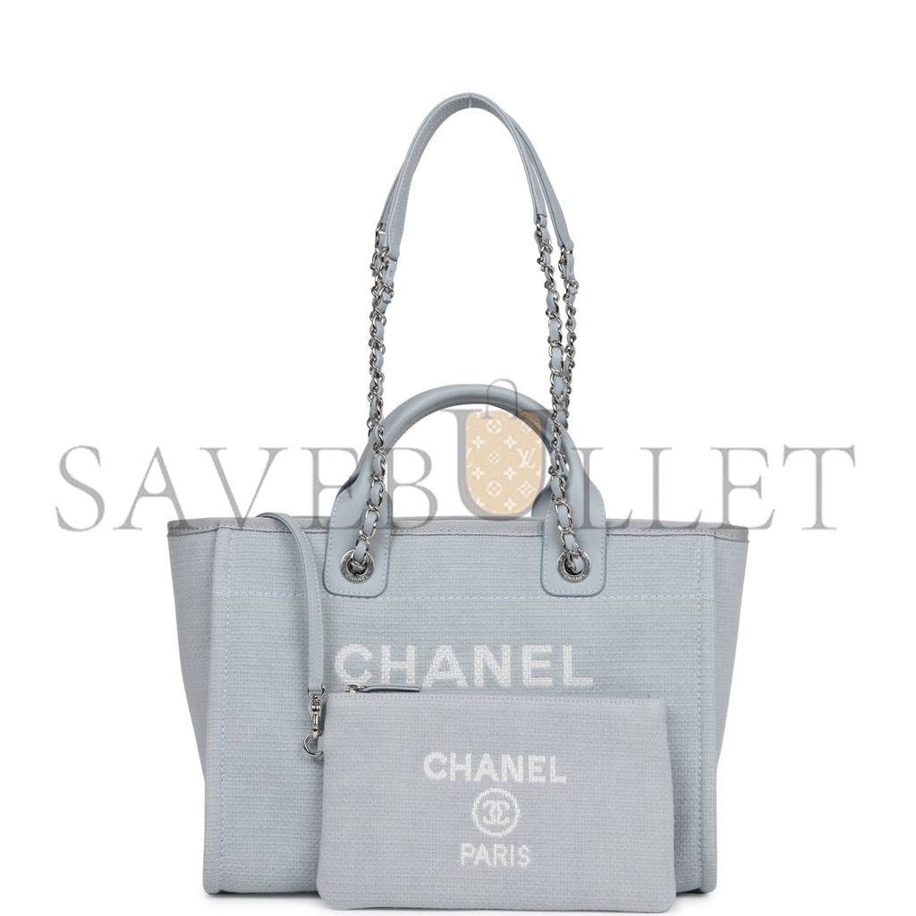 CHANEL SMALL DEAUVILLE SHOPPING BAG BLUE BOUCLE SILVER HARDWARE (34*27*15cm)