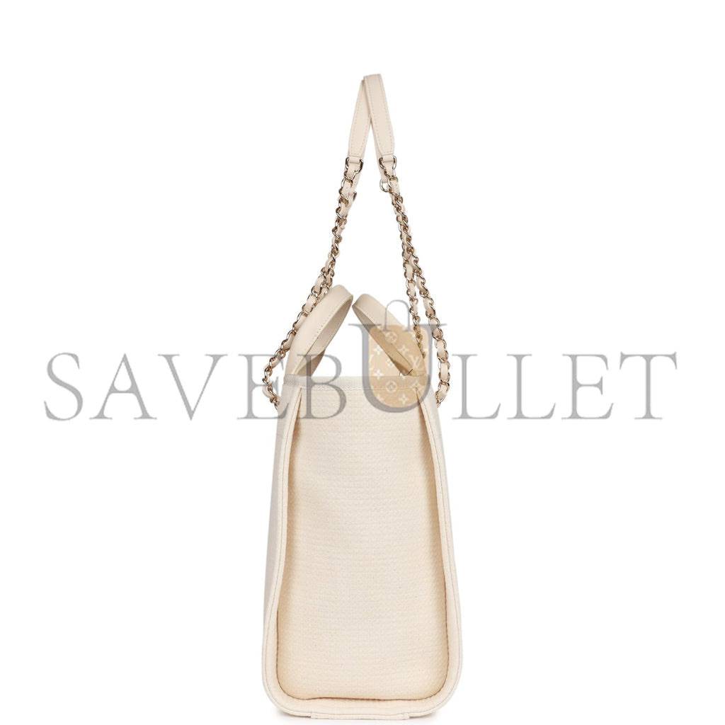 CHANEL LARGE DEAUVILLE SHOPPING BAG WHITE BOUCLE LIGHT GOLD HARDWARE (41*28*15cm)