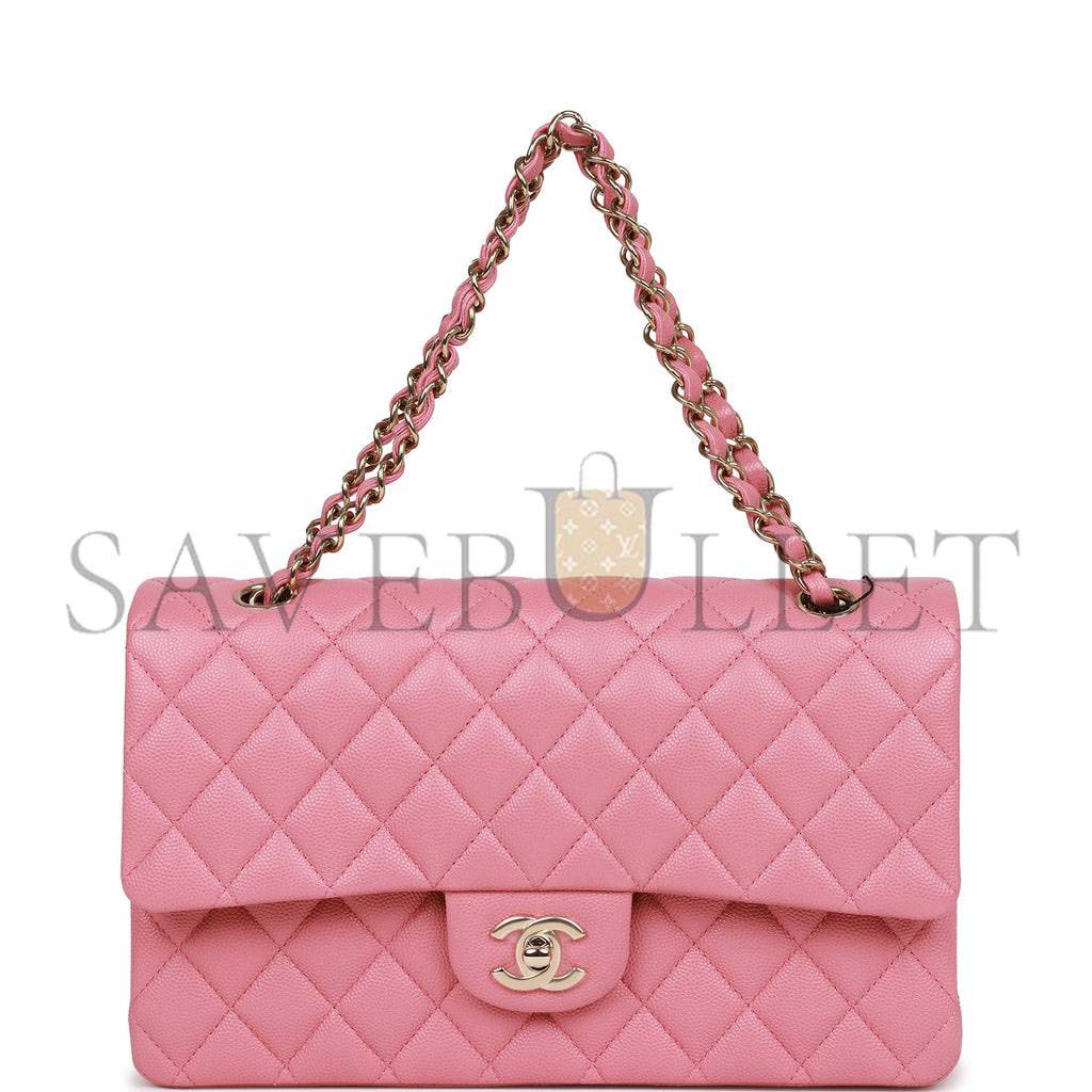 CHANEL MEDIUM CLASSIC DOUBLE FLAP BAG DARK PINK CAVIAR LIGHT GOLD HARDWARE (25*15*7cm)