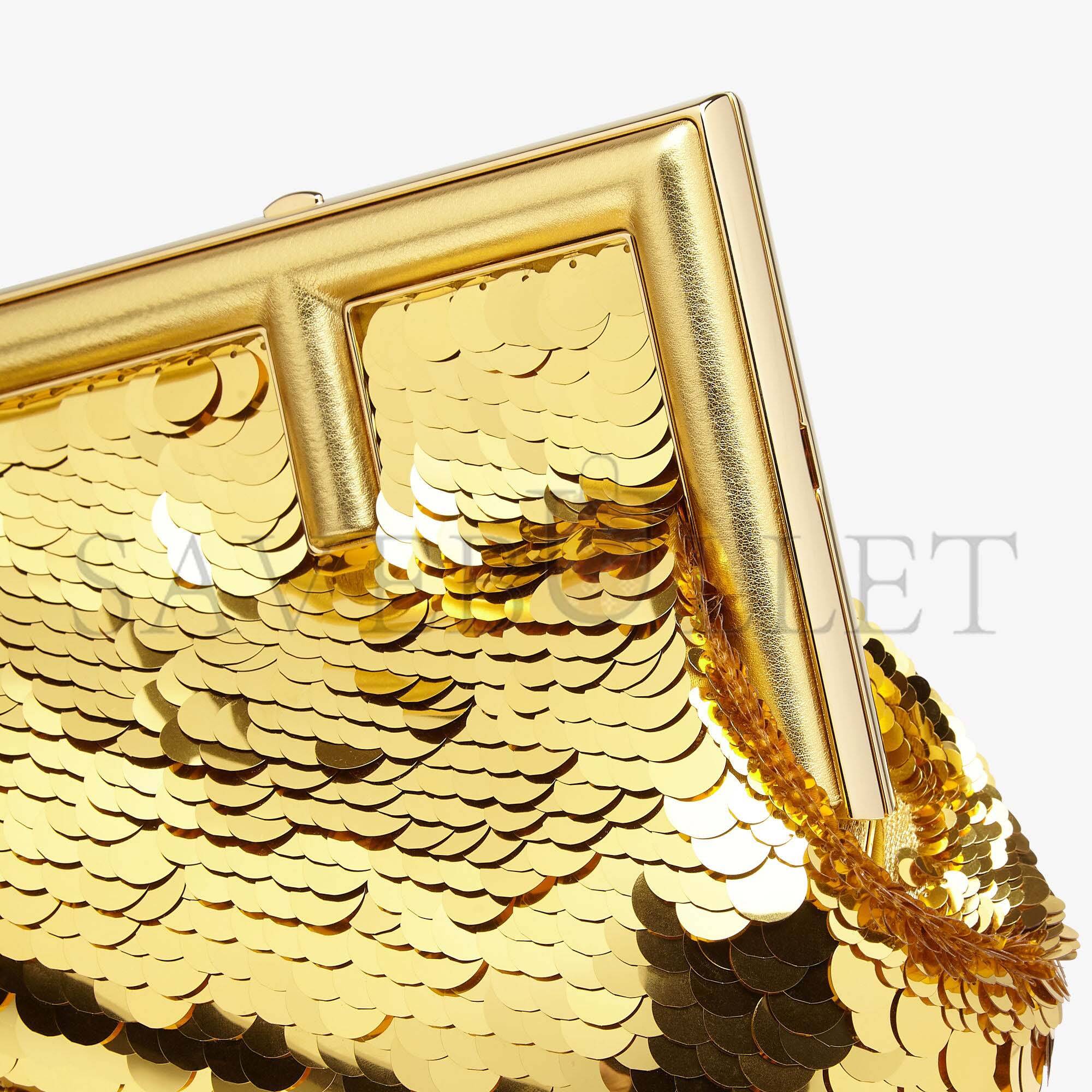 FENDI FIRST SMALL - GOLD-COLORED LEATHER AND SEQUINNED BAG 8BP129AJP4F0RXU (26*18*9.5cm)