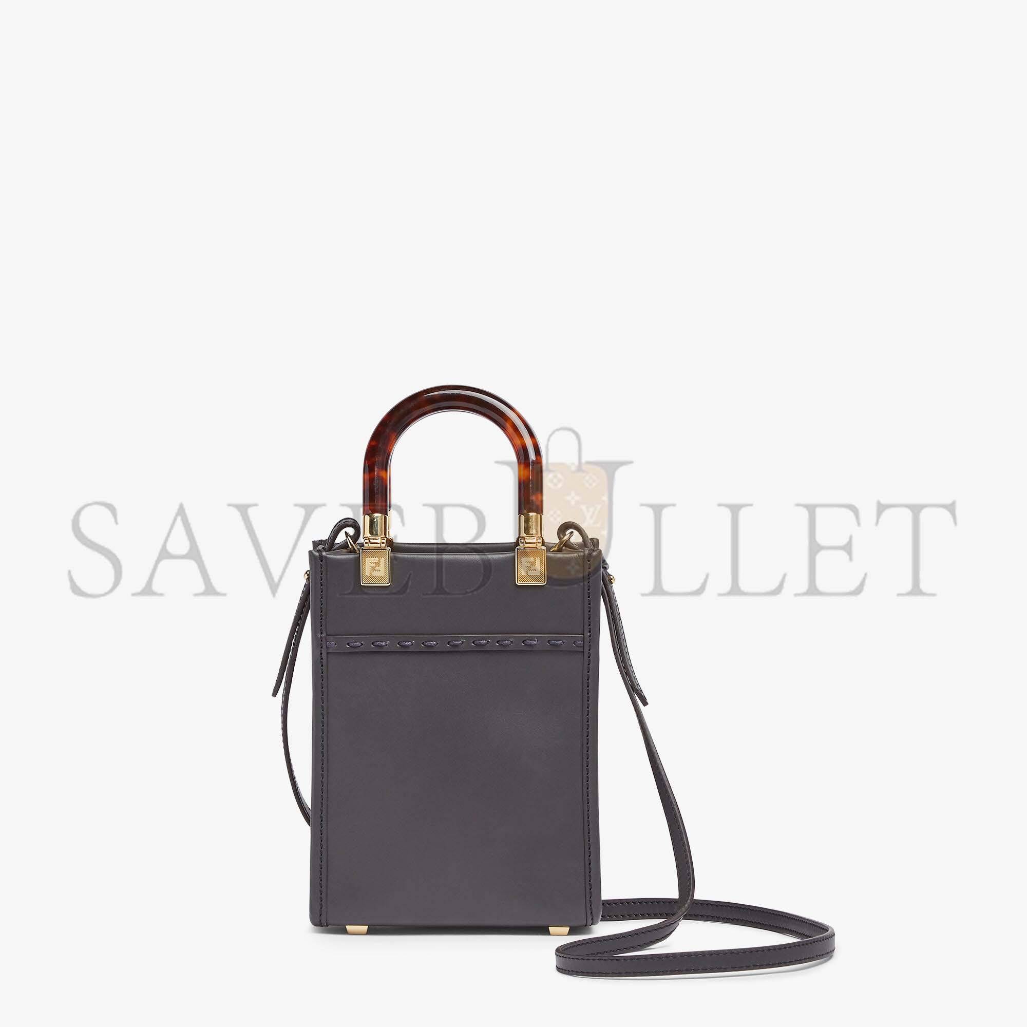 FENDI MINI SUNSHINE SHOPPER - DARK GRAY LEATHER AND ELAPHE MINI-BAG 8BS051AHN5F1DMK (18*13*6.5cm)