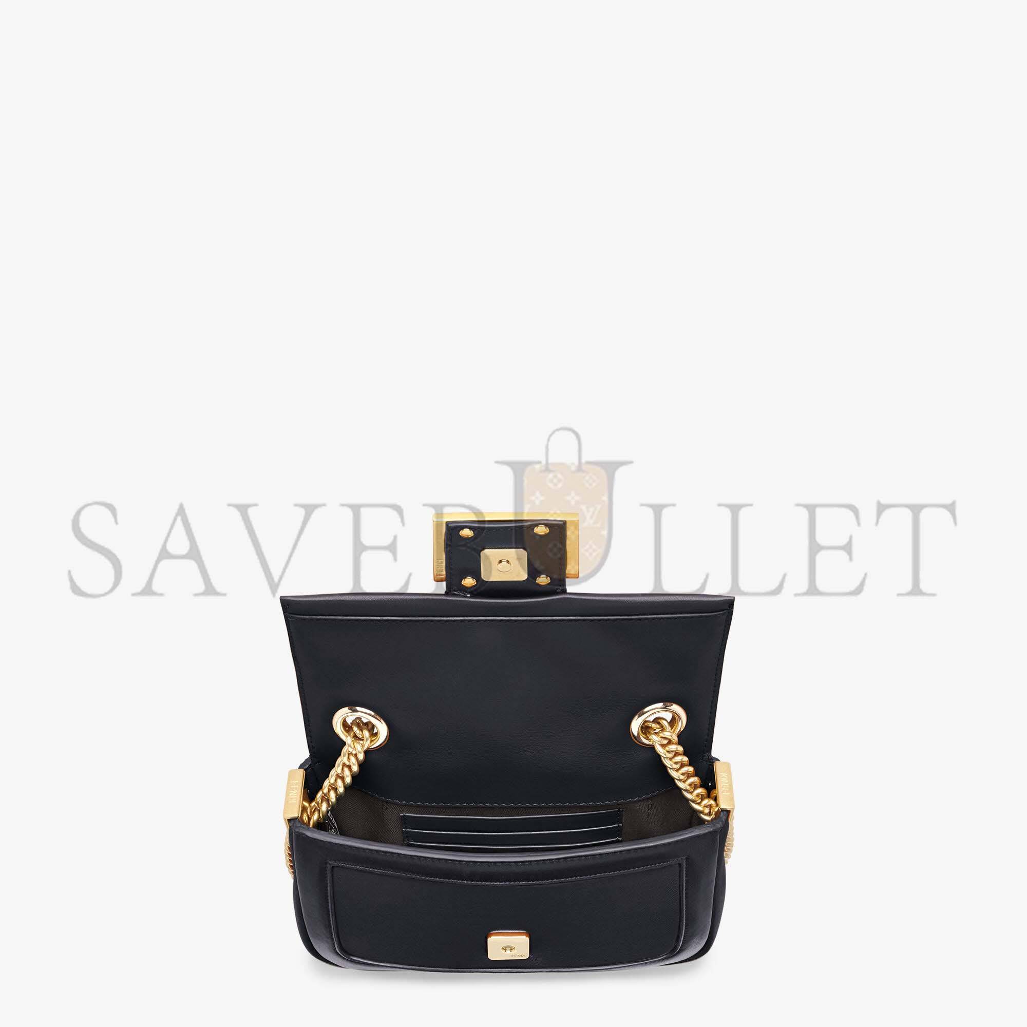 FENDI MINI BAGUETTE CHAIN - BLACK NAPPA LEATHER BAG 8BS045ACNXF15ZW (19*11.5*4cm)