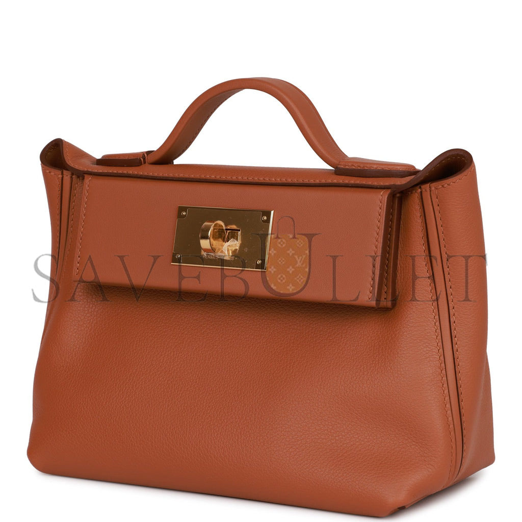 HERMES MINI 2424 BAG GOLD EVERCOLOR AND SWIFT GOLD HARDWARE (23*16*11cm)