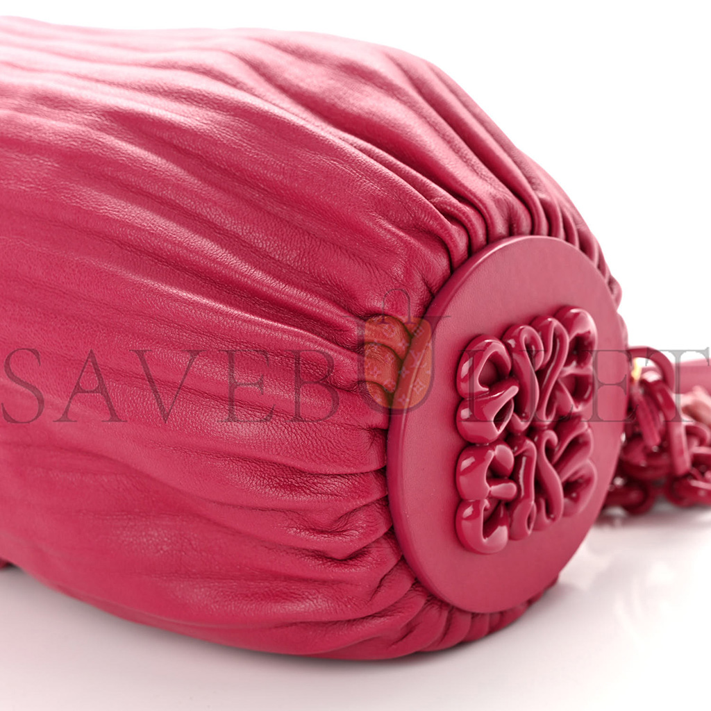 LOEWE LAMBSKIN PLEATED BRACELET POUCH SHOULDER BAG ROUGE BLOSSOMS (25*10*10cm)