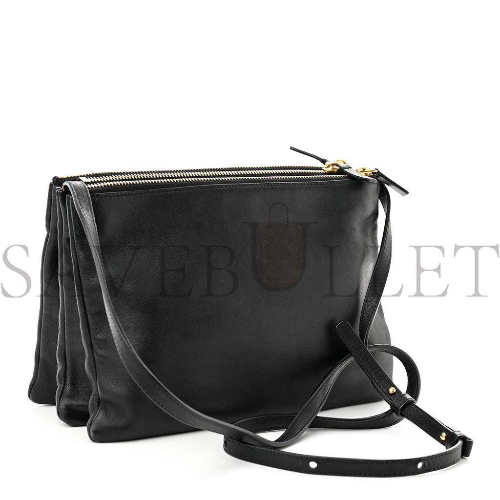 CELINE LAMBSKIN SMALL TRIO CROSSBODY BAG BLACK (22*15*4cm)v