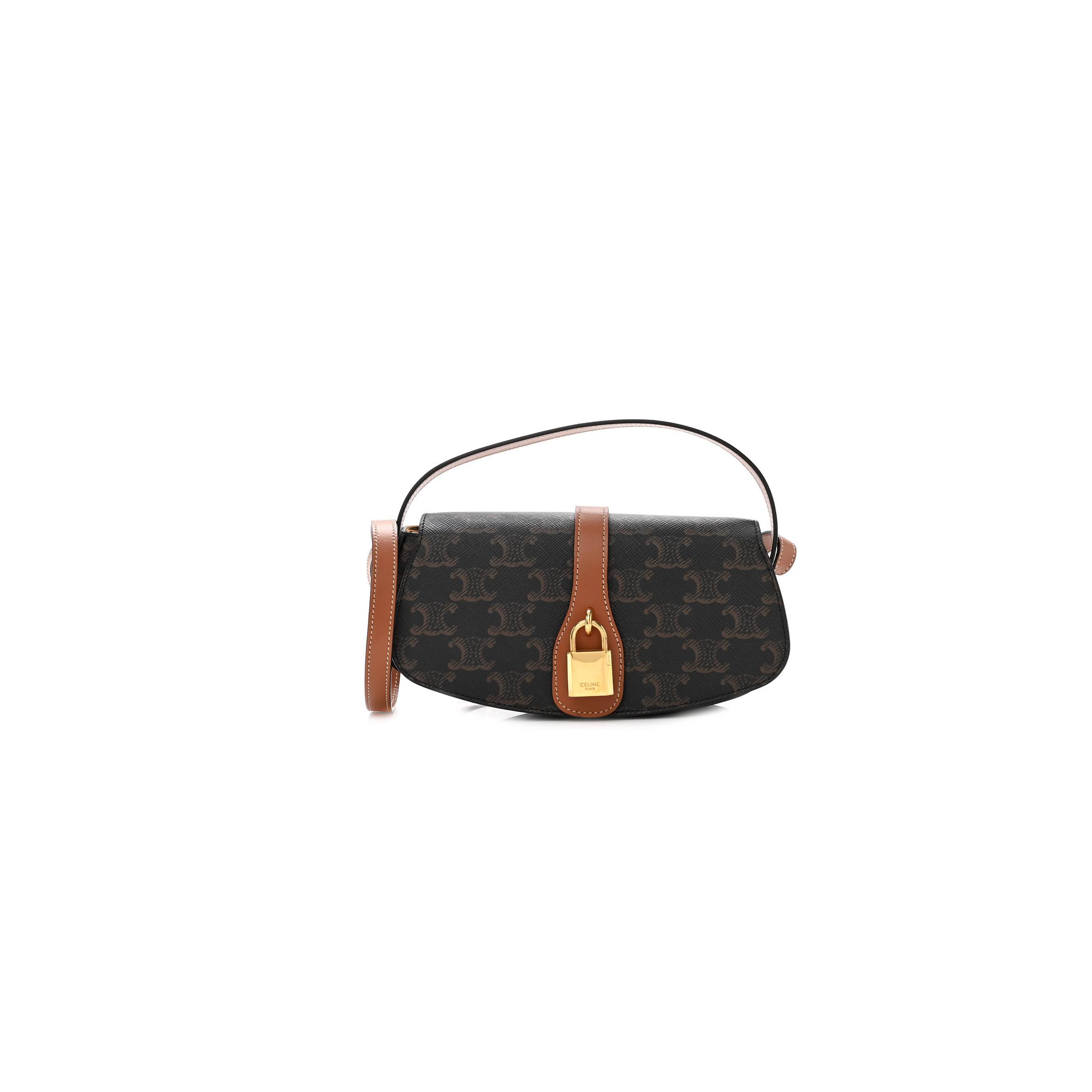 CELINE TRIOMPHE CANVAS CALFSKIN TABOU CLUTCH ON STRAP TAN (20*9*5cm)