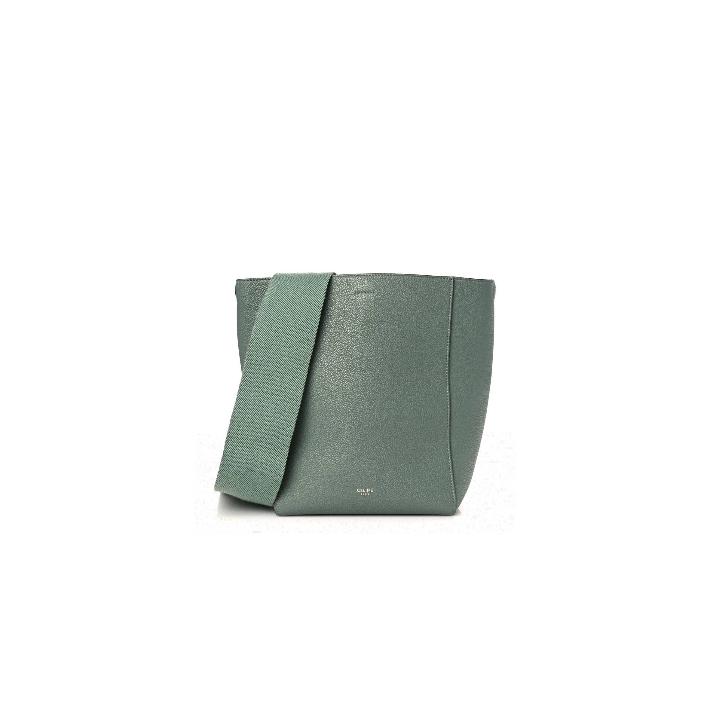 CELINE SOFT GRAINED CALFSKIN SMALL SANGLE BUCKET BAG GREEN (25*18*13cm)