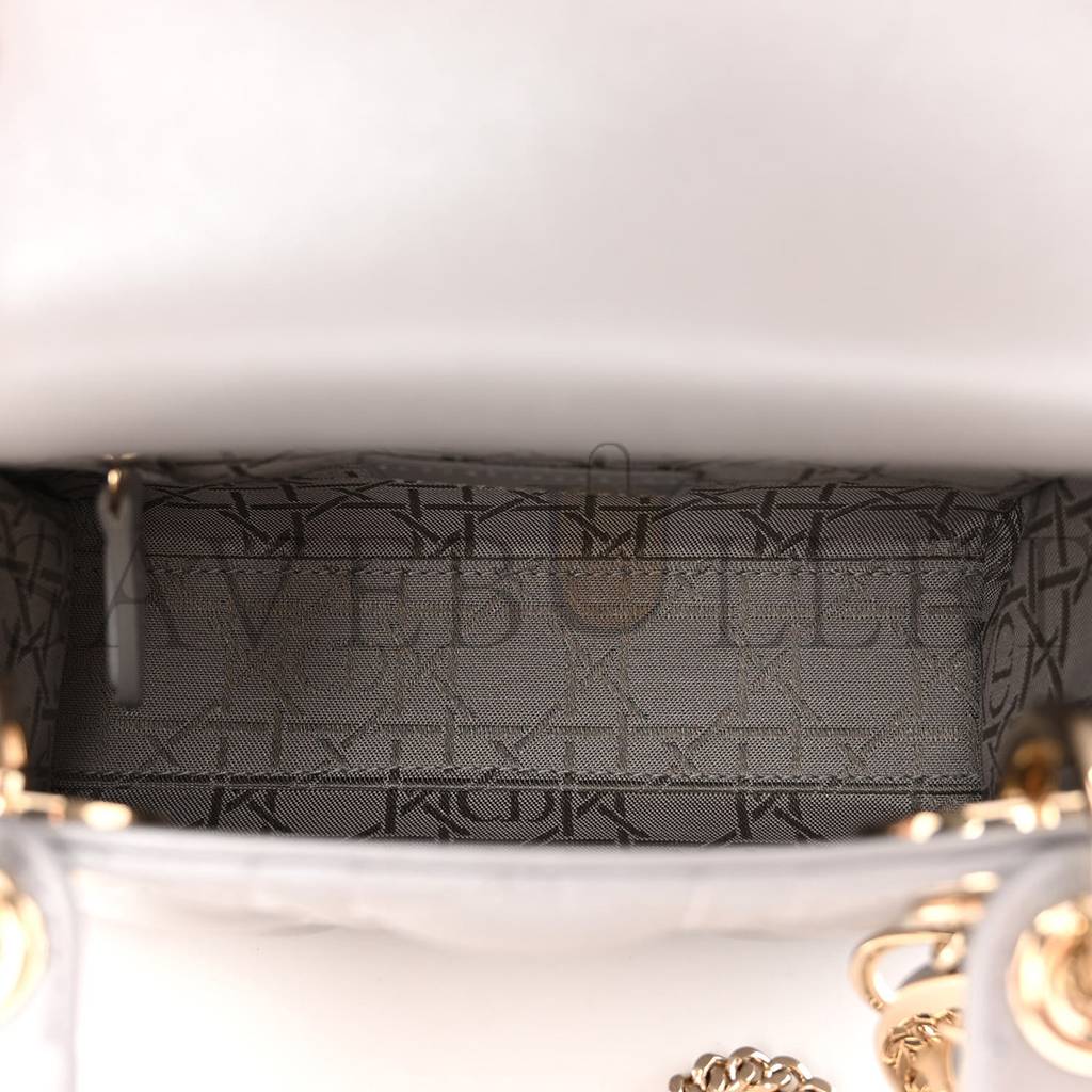 DIOR METALLIC LAMBSKIN CANNAGE MINI LADY DIOR GREY (17*15*7cm)