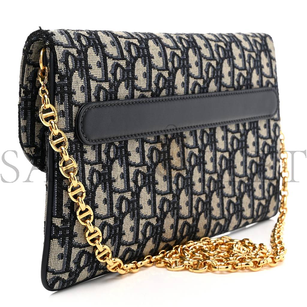 DIOR OBLIQUE MEDIUM DIORDOUBLE CHAIN BAG BLUE (28*17*1.9cm)