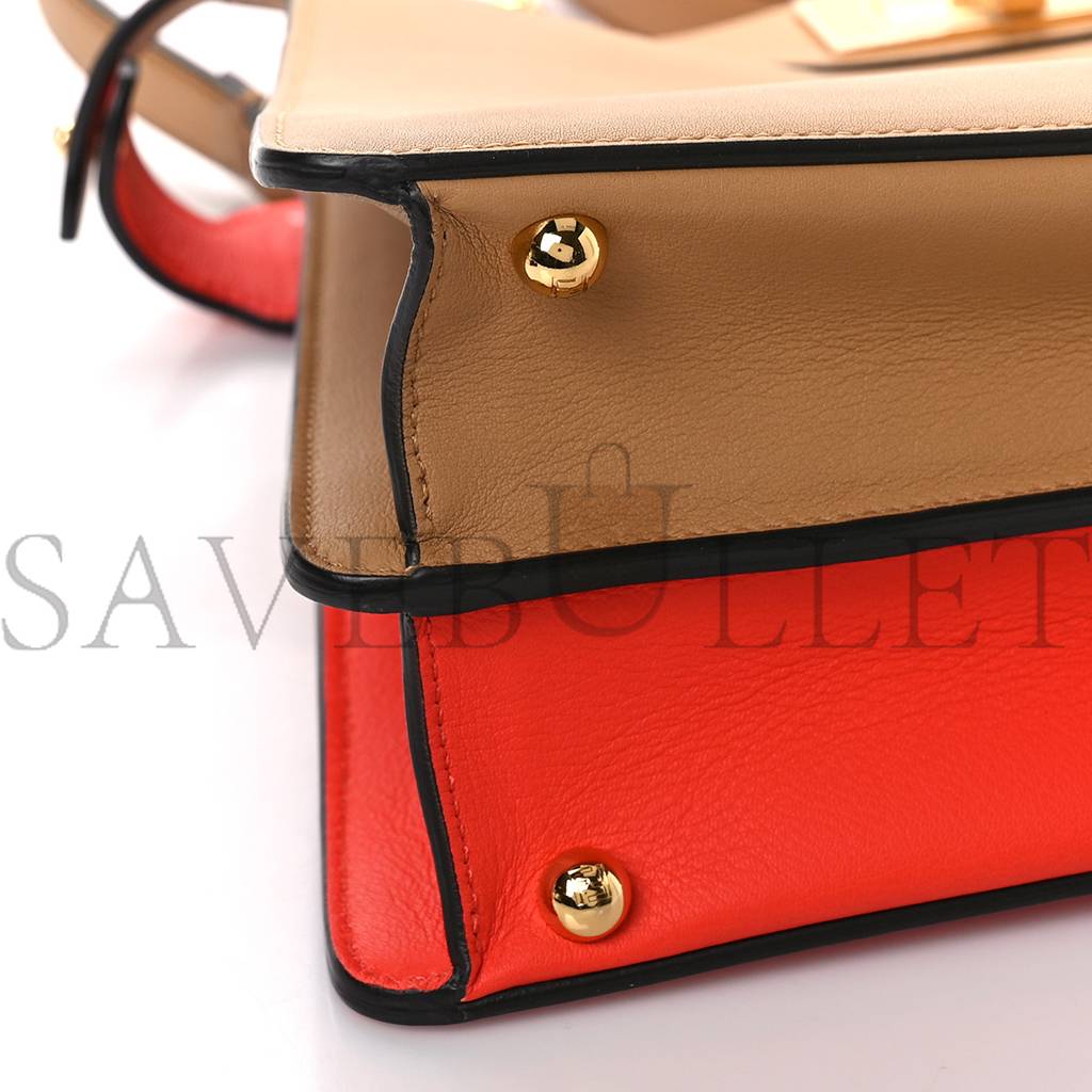 FENDI VITELLO SETA NAPPA PLEXIGLASS BI-COLOR MEDIUM PEEKABOO I SEE U SATCHEL MIELE SCURO TULIPANO (33*25*13cm)