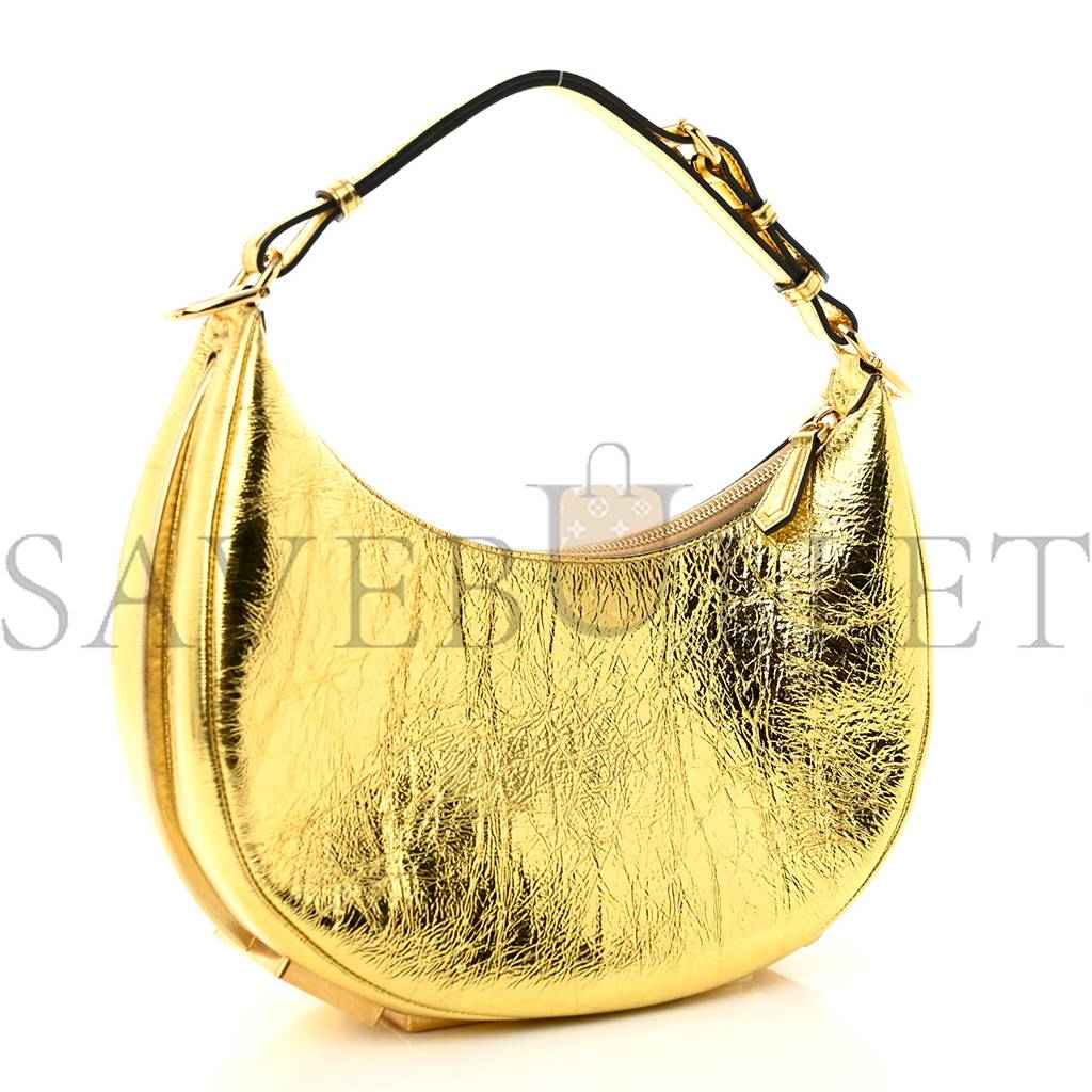 FENDI LAMINATED CRAQUELE LAMBSKIN SMALL FENDIGRAPHY HOBO GOLD (27*23*10cm)