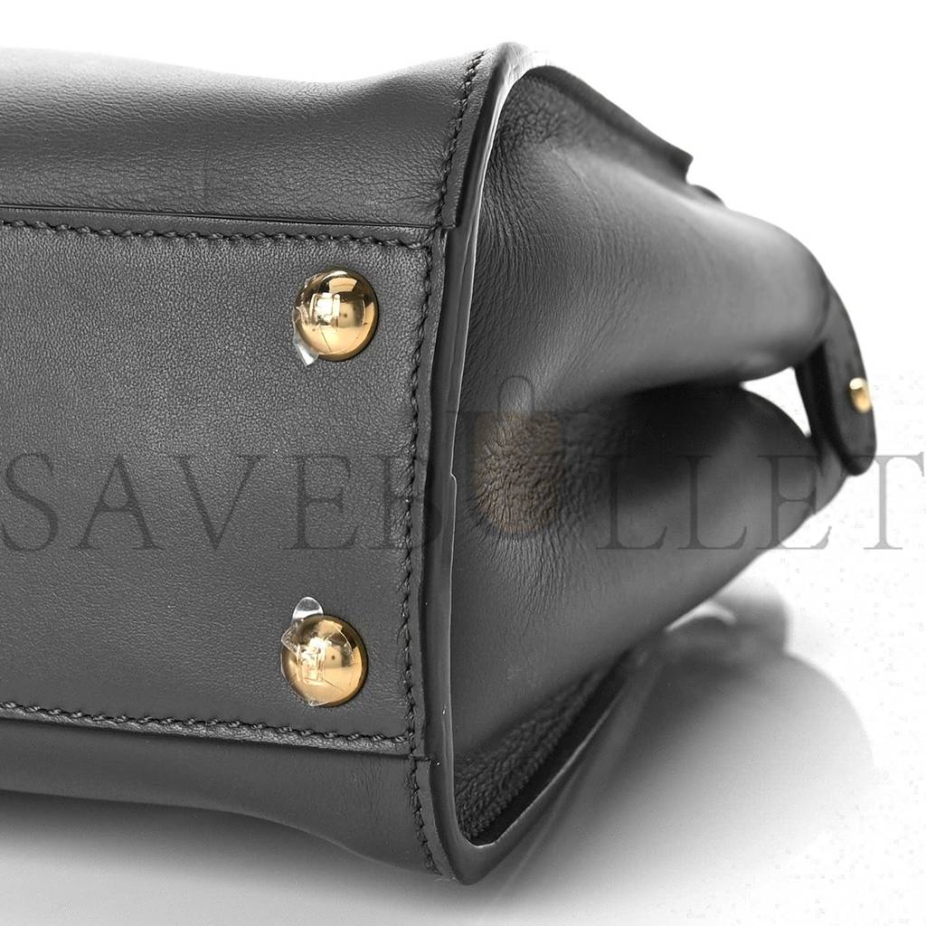 FENDI VITELLO SETA CHENILLE FF MINI PEEKABOO ICONIC SATCHEL ANTHRACITE ASFALTO (23*17*11cm)