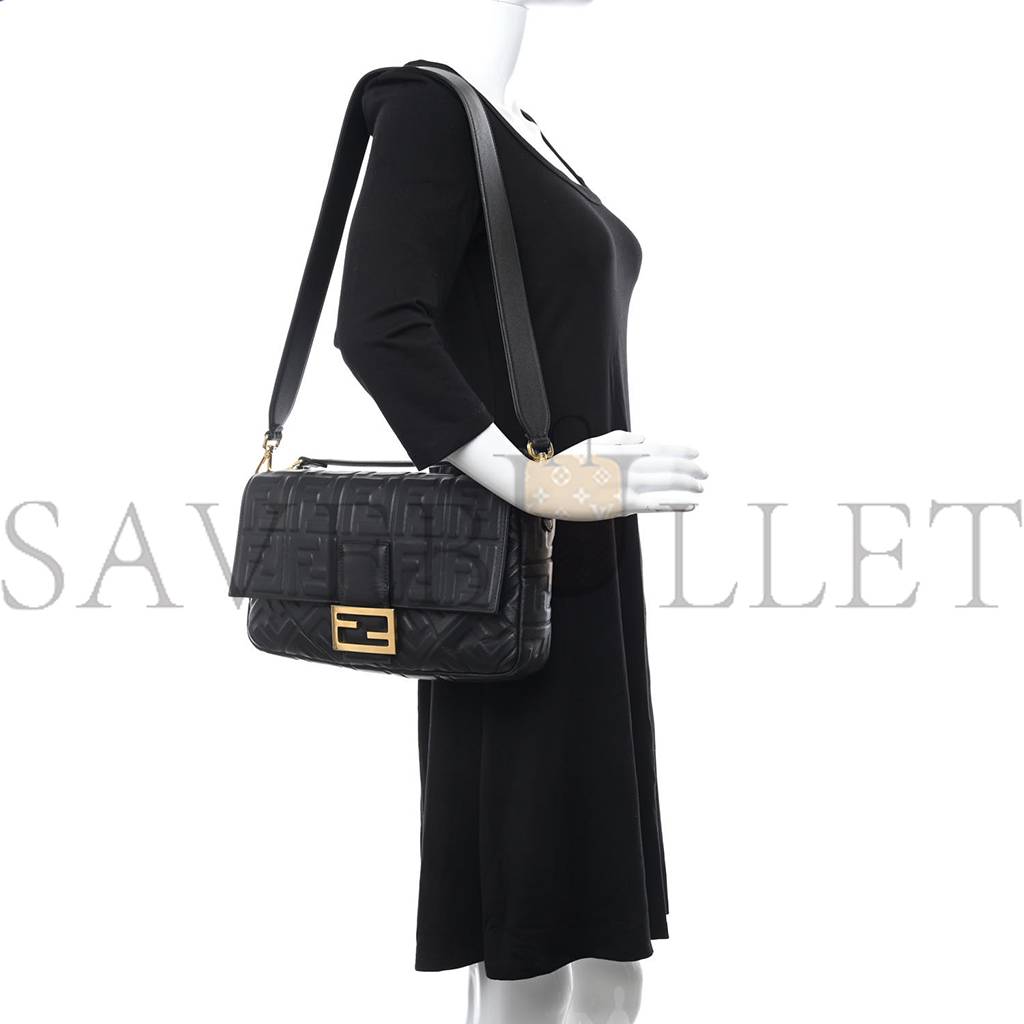 FENDI NAPPA FF 1974 EMBOSSED BAGUETTE BLACK (26*17*5cm)